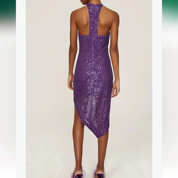 ToccinxRTR Design Collective Purple Party Sequin Asymmetrical Halter Dress Size8 - Picture 2 of 16